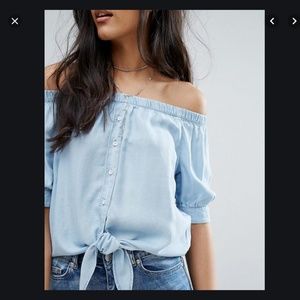 Asos Noisy May Off the Shoulder Chambray Top